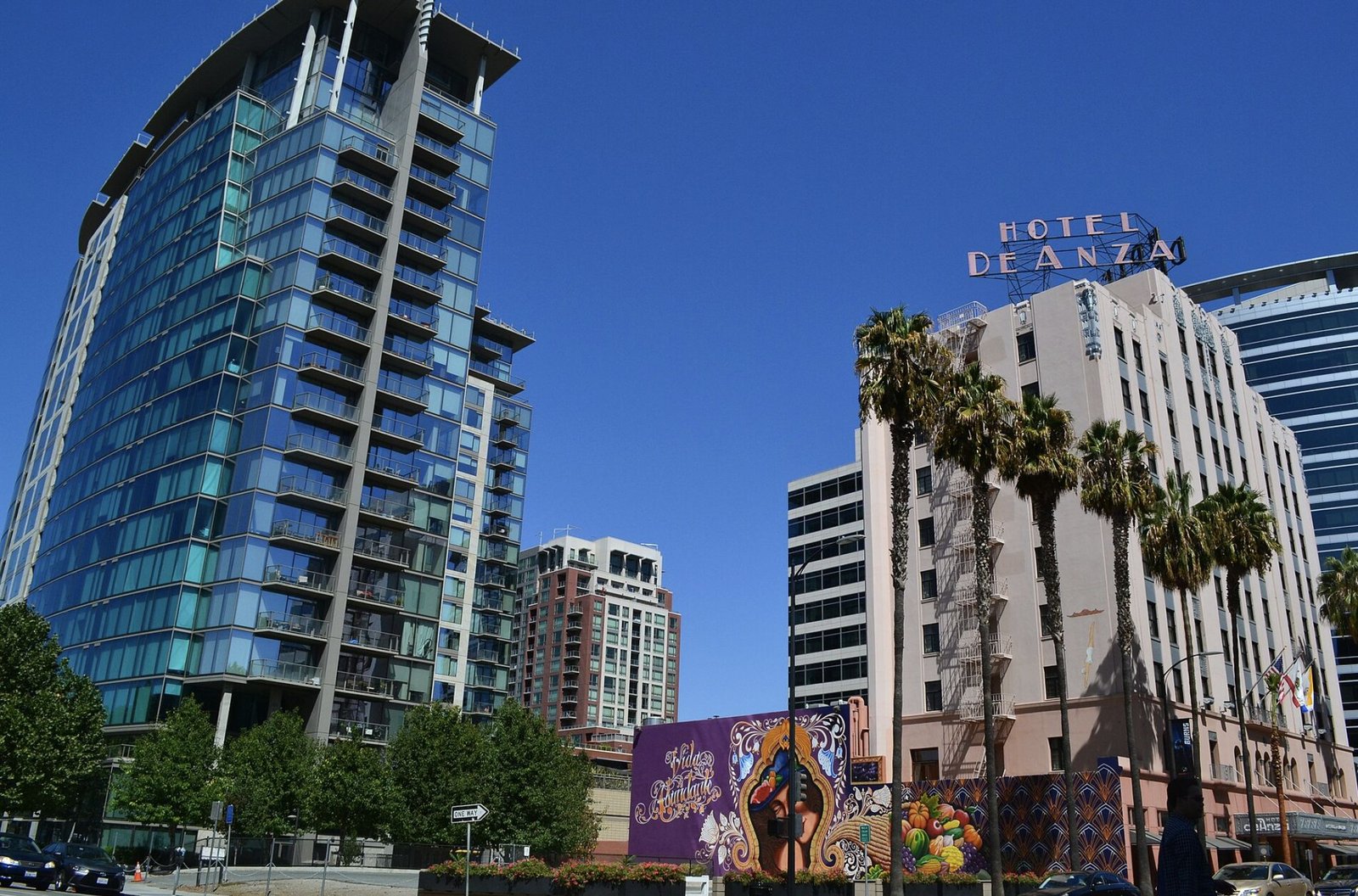 Downtown San Jose street with the Hotel De Anza